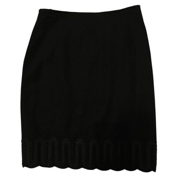 Genny Italy Wool Black Pencil Skirt with Elegant Hem for Cocktail Sz 6 - Picture 1 of 9